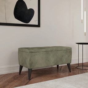 Bancheta Tapitata Mera, cu spatiu depozitare, Kaki, Stofa, 80 x 37 x 42 cm