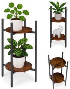 Suport pentru flori Loft - raft cu 2 etaje cu rafturi rotunde din lemn