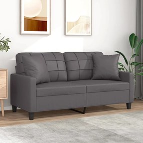 Canapea cu 2 locuri cu pernute, gri, 140 cm, piele ecologica