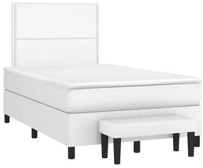 vidaXL Pat box spring cu saltea, alb, 120x190 cm, piele ecologică