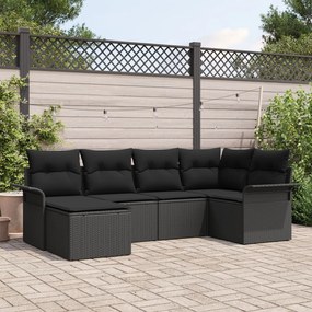 vidaXL Set de canapele pentru grădină cu pernă 6 pcs Negru Rattan poli