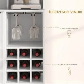HOMCOM Dulap de Bucătărie cu Depozit de Vinuri, Bufet cu Cabină, Blat cu Microunde, Sertar, Poliță, Uși din Sticlă, 100x38x172 cm, Alb | Aosom Romania