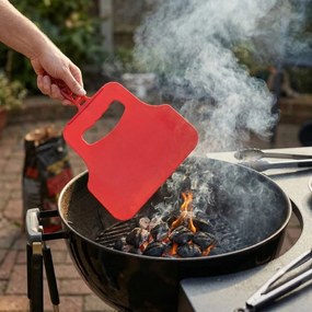 Evantai grătar BBQ 31 cm, ventilator manual aprindere cărbuni, plastic rezistent, roșu