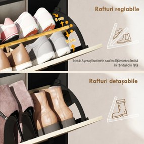 HOMCOM Dulap pentru pantofi slim cu 2 sertare și 3 compartimente deschise, Capacitate 15 perechi, 83x24x90.5 cm, Negru | Aosom Romania