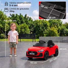 AIYAPLAY Mașină Electrică pentru Copii 12V Audi A5L cu Telecomandă, Baterie cu Litiu, 2 Motoare, Telecomandă, Roșu | Aosom Romania