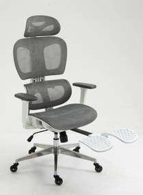 RESIGILAT- Scaun ergonomic, suport picioare, tetiera, reglabil, Mesh, Gri/Alb