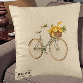 Perna Decorativa Bicicleta cu Cos de Lamai Mediteranean, 40x40 cm, Bej, Husa Detasabila, Perna Inclusa, BEKZ®
