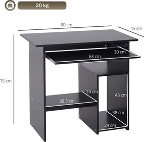 HOMCOM Birou pentru Calculator cu Raft pentru Unitate Centrală și Raft Detașabil pentru Tastatură, 80x45x75 cm, Negru | Aosom Romania