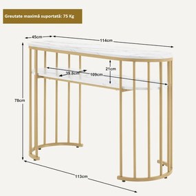 MANIAU207 - Masuta manichiura, 114 cm, masa cosmetica ovala pentru salon - Alb - Auriu