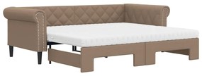 3197730 vidaXL Pat de zi cu extensie și saltele cappuccino 90x200 cm piele eco