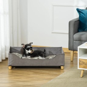 Culcus pentru Caini Inaltat PawHut cu Perna Lavabila, Patut pentru Caini Capitonat din Lemn si Plus, 81Lx56x23,5cm, Gri | Aosom RO