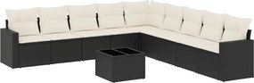 vidaXL Set canapele de grădină cu perne, 10 piese, negru, poliratan