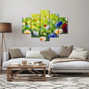 Tablou - Pictură în ulei, pajiște înflorită (150x105 cm)