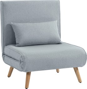 HOMCOM Fotoliu șezlong convertibil 3 în 1 pat fotoliu 1 loc spătar 5 poziții în material cu pernă, gri | Aosom Romania