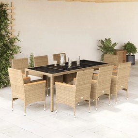 vidaXL Set mobilier de grădină cu perne 9 piese bej poliratan & sticlă