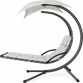 Șezlong suspendat din oțel, cu pernă încorporată, baldachin detașabil, White sand