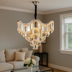 Candelabru Modern Ø600 mm, 12 Becuri E27, Design Chrom, H556 mm – Model 78012-600 CH