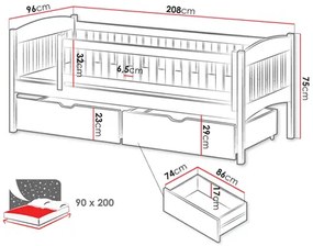 Pat pentru copii 90 cm Jerasto (Alb) (cu somieră) (cu sp. depozitare). 1103328