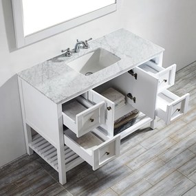 SET MOBILIER BAIE, DULAP LEMN CU LAVOAR, BLAT MARMURA CARRARA + OGLINDA, SIERA WHITE 122X55.8X91.7 CM, ALB