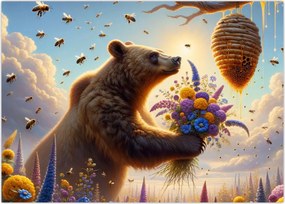 Tablou pe sticlă - Ursul și albinele (70x50 cm)