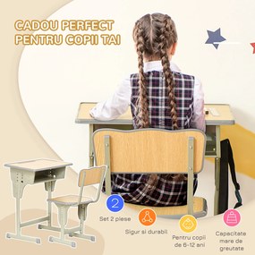 HOMCOM Set Masa Si Scaune Copii Bancă și Scaun Reglabil pentru Copii 6-12 Ani Ergonomic Aosom Romania