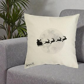 Perna Decorativa Mos Craciun Sanie Luna, 40x40 cm, Ecru, Husa Detasabila, Perna Inclusa, BEKZ®