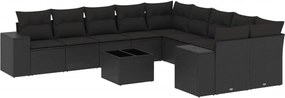 vidaXL Set canapele de grădină cu perne, 11 piese, negru, poliratan