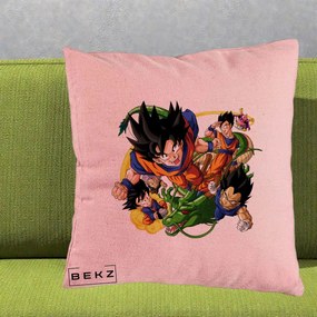 Perna Personalizata Dragon Ball Goku si Shenron Actiune, 40x40 cm, Roz, Husa Detasabila, Perna Inclusa, BEKZ®