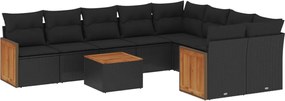 vidaXL Set canapele de grădină cu perne, 10 piese, negru, poliratan