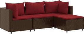 vidaXL Set mobilier de grădină cu perne, 4 piese, maro, poliratan