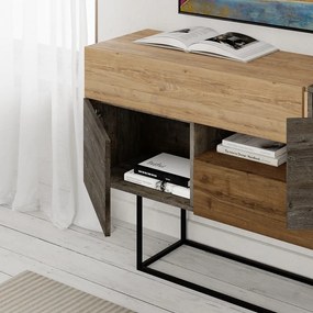 Comodă maro/în culoare naturală joasă cu aspect de lemn de stejar 145x82 cm Titan – Marckeric