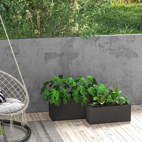 Outsunny Set de 2 Jardiniere, Jardiniere Înălțate cu Găuri de Drenaj, Ghivece de Flori Stivuibile pentru Grădină, 71x29x32 cm, Negru | Aosom Romania