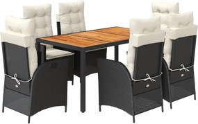 vidaXL Set mobilier de grădină cu perne, 7 piese, negru, poliratan