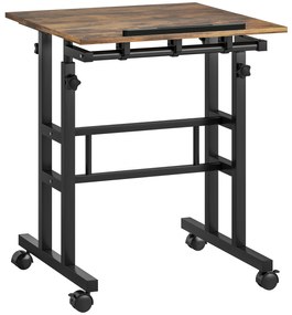 HOMCOM Birou reglabil pe înălțime pentru bucătărie cu raft, roți, birou pentru calculator Maro rustic 60 x 60 x 70,5-120 cm | Aosom Romania