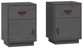 818310 vidaXL Noptiere, 2 buc., gri, 40x34x55 cm, lemn masiv de pin