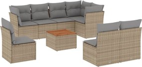 vidaXL Set canapele de grădină, 9 piese, cu perne, bej, poliratan