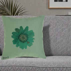 Perna Decorativa Floare Gerbera Teal Acuarela, 40x40 cm, Verde, Husa Detasabila, Perna Inclusa, BEKZ®