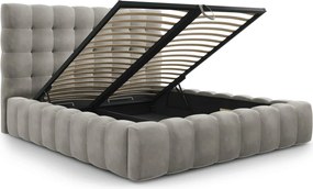 Pat tapitat cu tablie si lada depozitare, Mamaia, Micadoni Home, BL, 180x200 cm, catifea, gri deschis