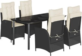 vidaXL Set mobilier de grădină cu perne, 5 piese, negru, poliratan