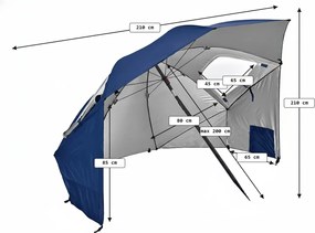 Umbrela de plaja SOLARO cu filtru UV 210x200 cm, albastru