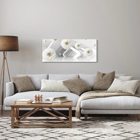 Tablou abstract cu flori albe (120x50 cm)