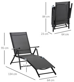 Outsunny Set 2 Sezlonguri de Gradina Pliabile, Spatar Reglabil, Cadru din Aluminiu, Confortabil, Negru, Ideal pentru Relaxare | Aosom Romania