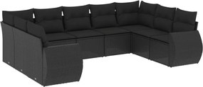 vidaXL Set mobilier de grădină cu perne, 9 piese, negru, poliratan
