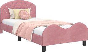 vidaXL Cadru de pat pentru copii cu spătar Roz 90 x 200 cm Catifea