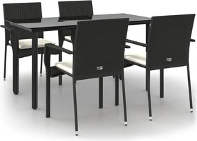 vidaXL Set mobilier de grădină cu perne, 5 piese, negru, poliratan