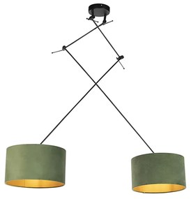 Lampă suspendată neagră cu abajururi din catifea verde și auriu 35 cm cu 2 lumini - Blitz