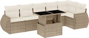 vidaXL Set canapele de grădină, 7 piese, cu perne, bej, poliratan