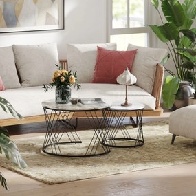 HOMCOM Lot de 2 mese joase gigogne rotunde Ø 70/44,5 cm cu blat efect marmură și picioare din metal, gri și alb | Aosom Romania