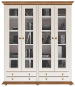 Biblioteca dubla Regal, tip vitrina, alb natur, lemn masiv 180 x 45 x 203cm
