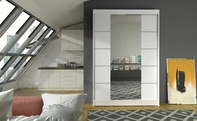Dulap Dormitor Genua ADRK 120 x 200 cm cu Uși Glisante și Oglindă | Design Modern | Spații de Depozitare Generoase (Culoare: Negru / Alb)